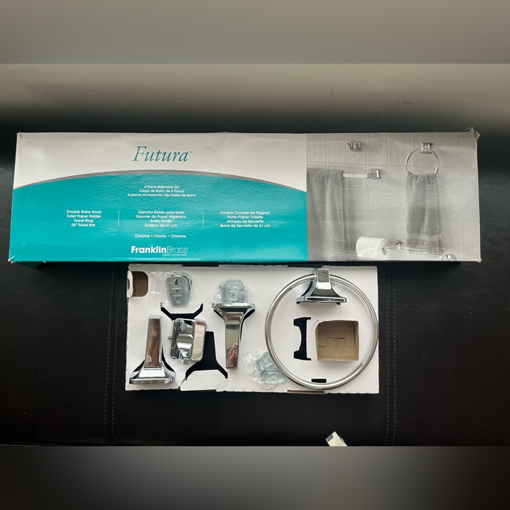 Franklin Brass Futura - Toilet Paper Holder, Shower Hook Towel Ring set Chrome